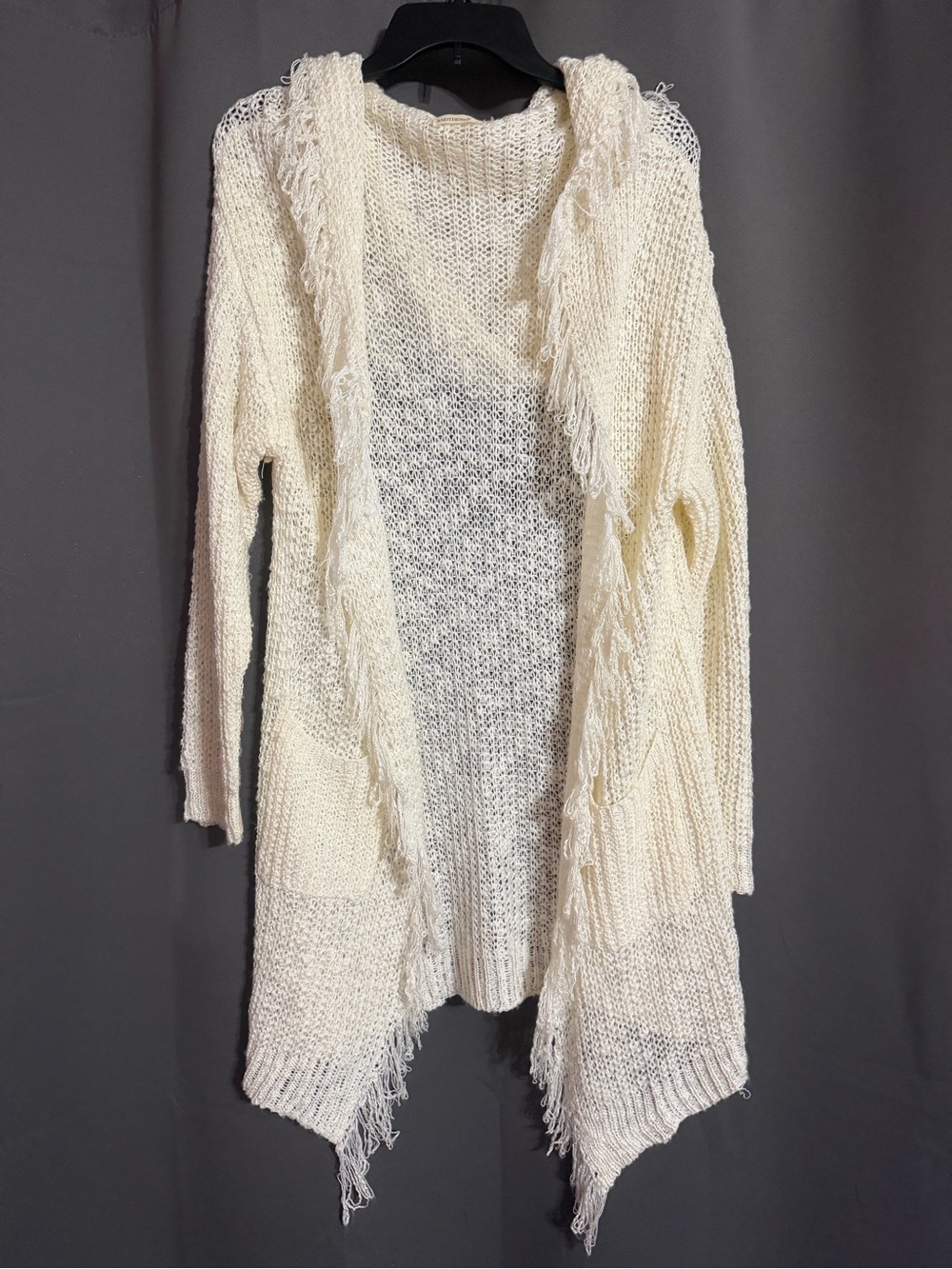 Fringe Open-Front Knit Cardigan - Cream